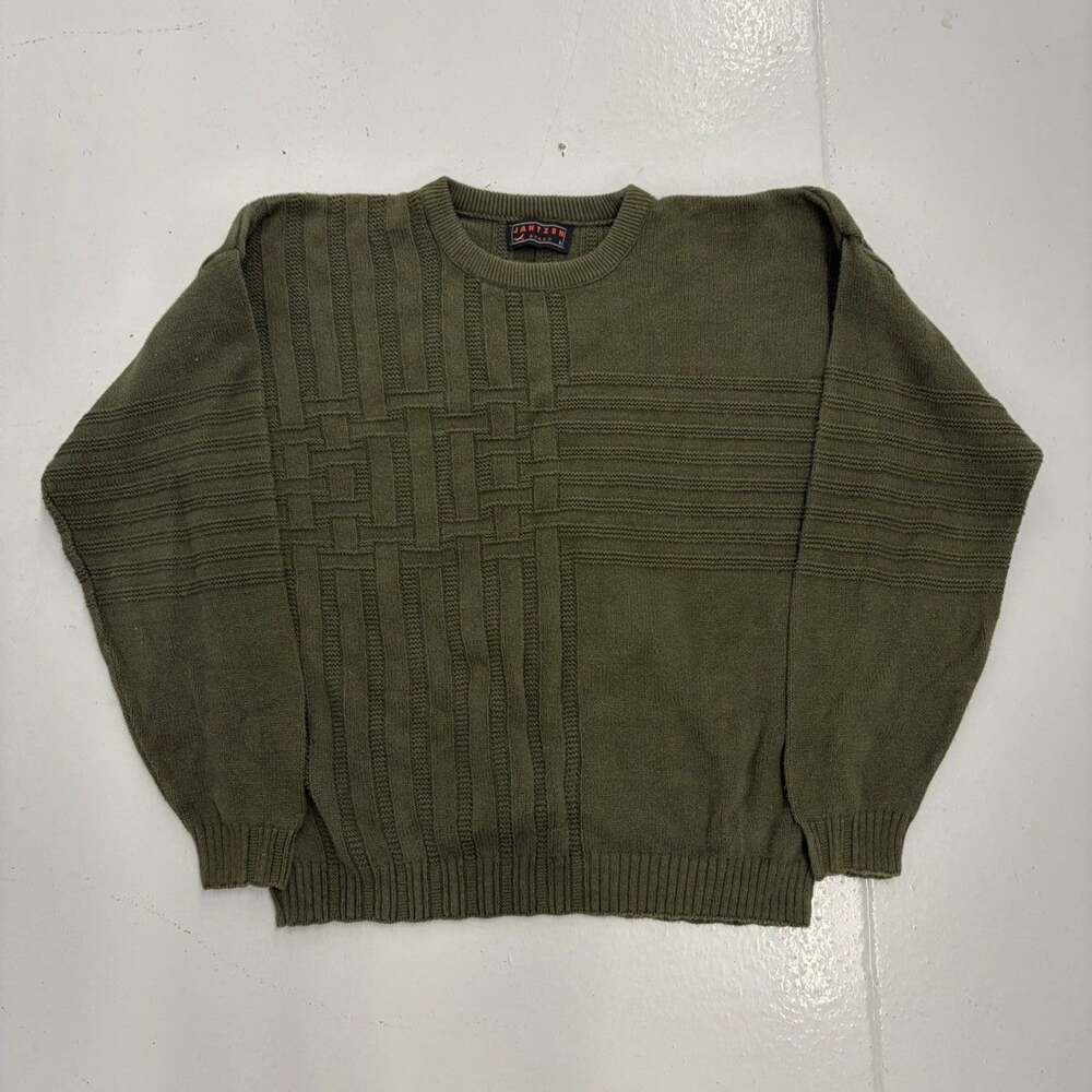 Vintage 90s Jantzen Green Pattern Knit Boxy Cotton Sweater